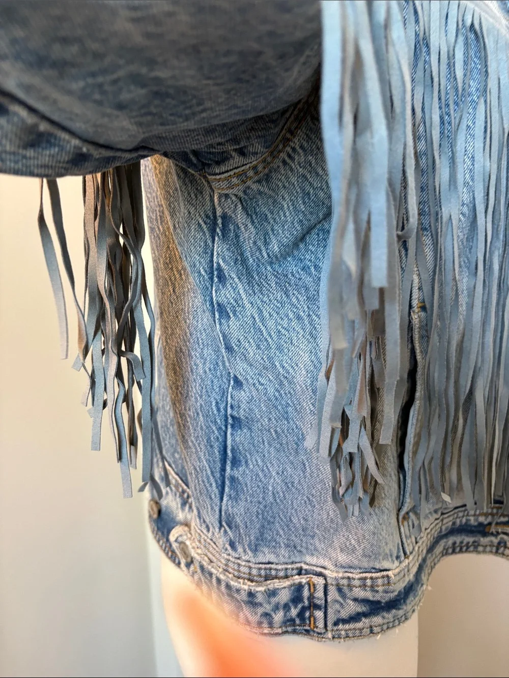 Free People Light Blue Denim Fringe Jacket - Picture 4 of 8